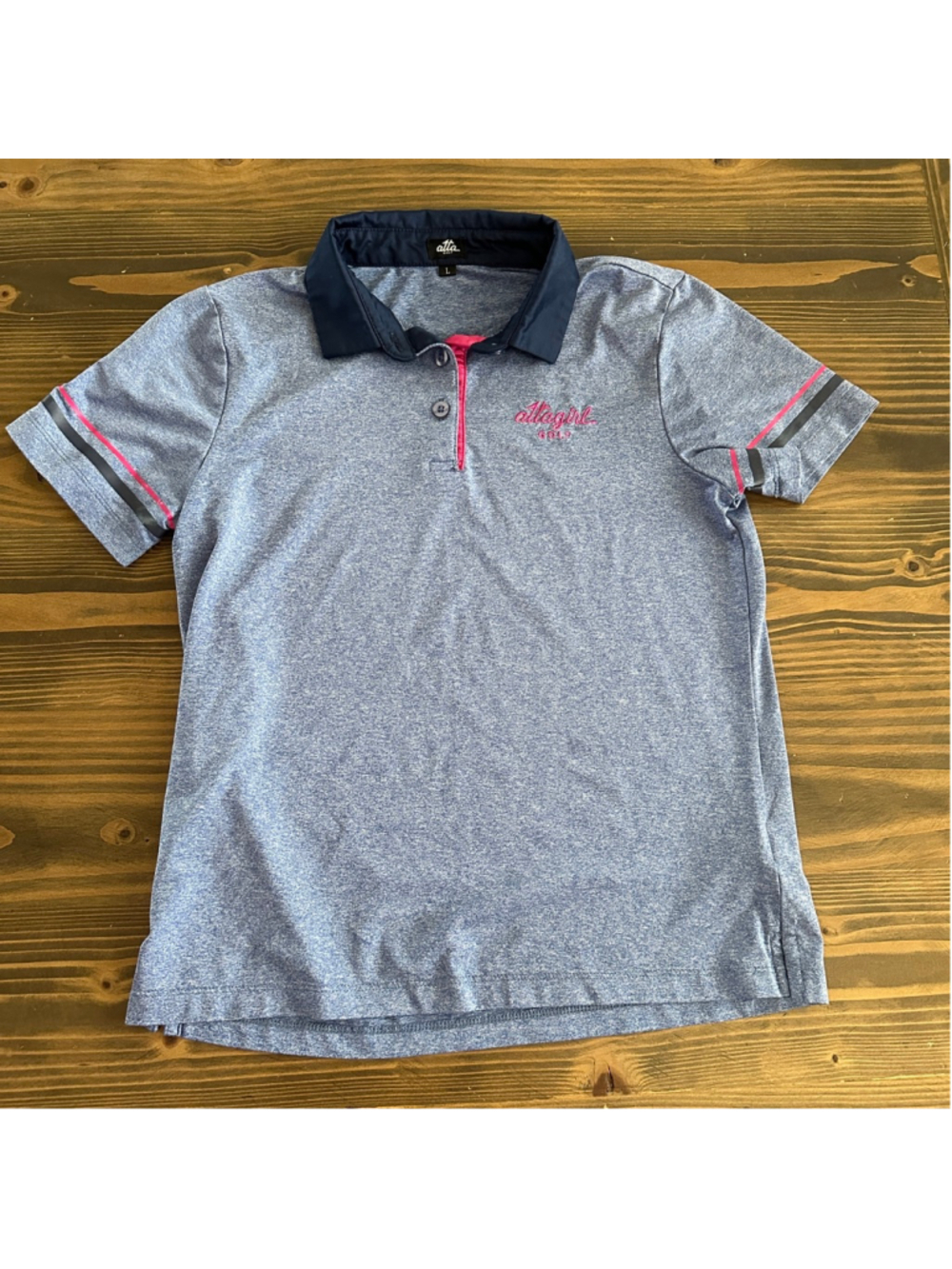 Girls Atta Golf Polo Shirt L Blue Pink Athletic Preppy Activewear CS - Picture 3 of 5